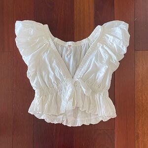 Free People Cream Ruffled Blouse